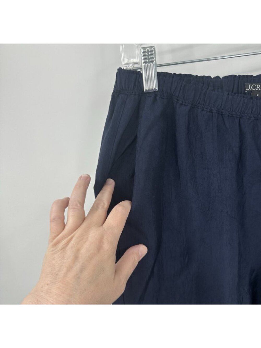 J CREW Stratus pant textured satin Navy blue SMALL wide leg tailored preppy - Picture 8 of 12